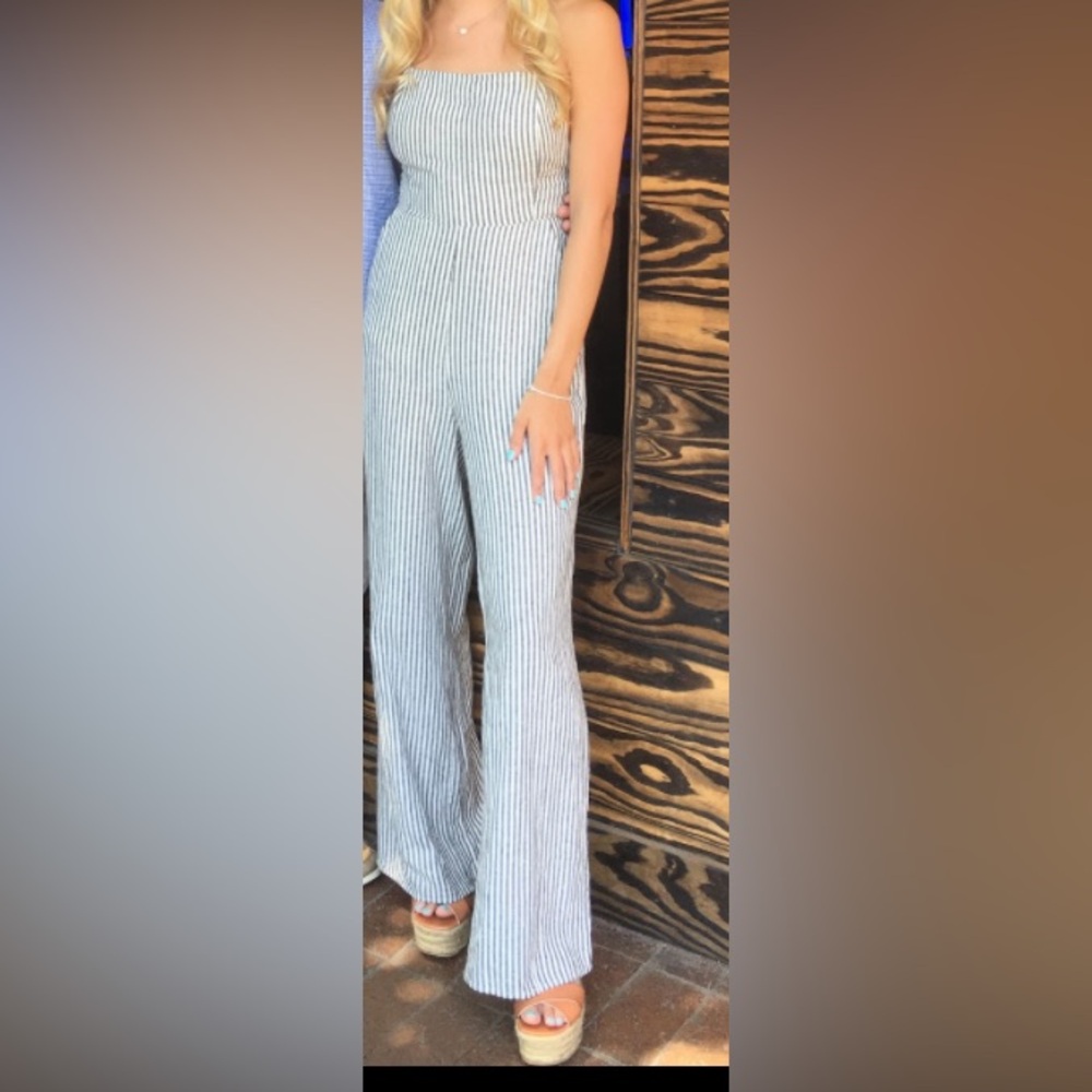 blue and White Striped Jumpsuit